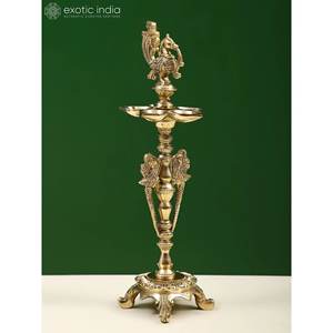 Lámpara de pavo real de latón de 12 pulgadas hecha a mano (lámpara Annam) Artículo de decoración para el hogar hecho en India - Product Image 4