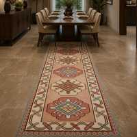 Hand Knotted Wool Eco Friendly Low Pile Thin Runner Rug Medallion Traditional Geometric Tribal Handmade Carpet for Hallway Hotel
