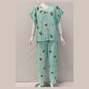 Colección de verano, Conjunto de pijama de rayón de manga corta, pantalones largos con cuello en V, cordón, Material ligero suave, ropa de descanso para el hogar, estilo Simple - Product Image 2