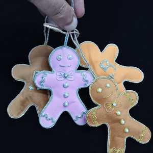 High Quality Customizable Embroidered Velvet Gingerbread Man Animal Shape <b>Small</b> Handmade Hanging <b>Ornament</b> Traditional Christmas - Product Image 1