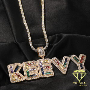 Collier pendentif prénom en diamant de laboratoire taille baguette arc-en-ciel, style hip-hop glacé, pendentif plaque nominative personnalisée - Product Image 5