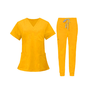 Unisex Medical Scrubs <b>Set</b> Stretch Uniform Top Pants Contrast Binding Nurse <b>Doctor</b> Hospital Workwear Polyester Twill - Product Image 5