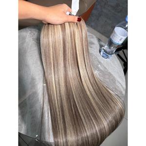 Extensions de cheveux vierges vietnamiennes lisses et soyeuses, double trame, mèches brunes et blondes pré-colorées, vente en gros - Product Image 2