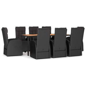 Conjunto de Comedor de Jardín con Reposapiés Ajustable Grande en Ratán Sintético Negro - Product Image 2
