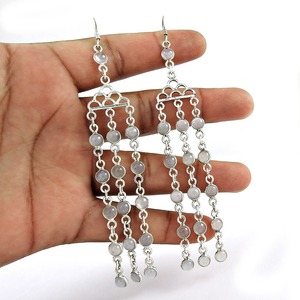 Pendientes de cadena con gemas de calcedonia a la moda en plata de ley 925, joyería bohemia de lujo para fiestas y bodas, ideales para regalo. - Product Image 1
