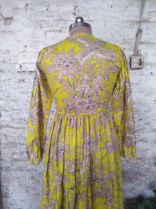 O Neck Cotton Floor Length <b>A</b> <b>LINE</b> <b>Dress</b> Long Sleeves Handblock <b>Pattern</b> Women's Daily Wear Embroidery Pocket Detail - Product Image 3