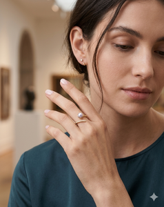 Gold Plated Minimalist Open Design <b>Ring</b> Genuine Single Pearl with <b>Crystal</b> Accents Resizable Fashion Jewelry for Women - Product Image 1