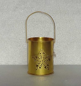 Farol cilíndrico de metal pulido en cobre y oro rosa con paneles de vidrio, asa de alambre en forma de arco y parte superior abierta, decoración para centro de mesa - Product Image 4