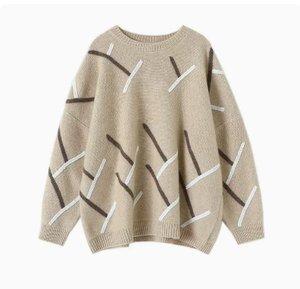 เสื้อสเวตเตอร์ไหมพรมคอวีทรงเรขาคณิตสำหรับผู้หญิง 100% อะคริลิก สวมใส่สบายๆ ทรงปกติ แขนยาว ถักมือ สำหรับฤดูใบไม้ร่วง - Product Image 1