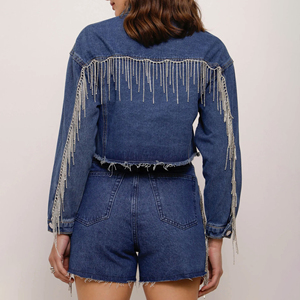 Ensemble deux pièces pour femmes, nouvelle collection printemps, couleur unie, style streetwear, couleur personnalisable, respirant, en spandex/polyester, veste à manches longues, jean denim - Product Image 6