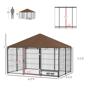 Recinto per cuccioli nero 2,1 m x 1,4 m x 1,5 m, box da giardino grande con ciotola girevole, cuccia esterna per cani con tettoia - Product Image 3