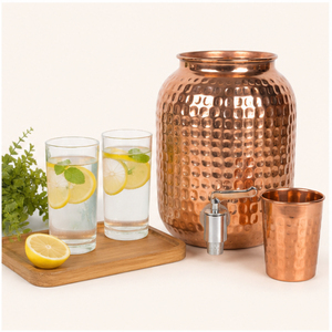 Distributeur d'eau en cuivre martelé pur avec robinet anti-fuite, avantages ayurvédiques pour la santé, réservoir de stockage d'eau, Matka en cuivre artisanal - Product Image 2