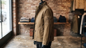 <b>Khaki</b> <b>Men's</b> Denim Jacket Zipper Neck Casual Spring Finished Patchwork Heart OEM Service Customized Anti-UV Bomber Workwear - Product Image 4