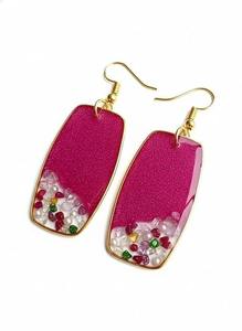 Handmade Pink <b>Resin</b> Earrings With Colorful Gemstones Irregular Shape Gold Frame Dangle Jewelry For Women <b>Resin</b> <b>Crafts</b> - Product Image 5