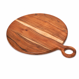 Grande planche à découper ronde en bois avec poignée |   Planche à découper et à servir en bois artisanale |   Plateau de pizza, fromages et charcuterie - Product Image 1