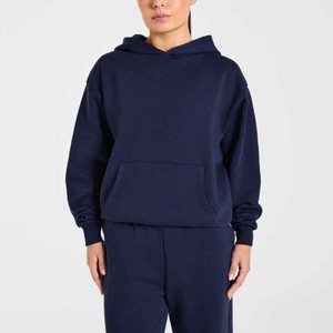 Sudadera con Capucha para Mujer, al por Mayor, con Logotipo Bordado Personalizado en la Parte Delantera, de Buena Calidad, Manga Larga, Transpirable, Color Sólido, Forrada, Talla Grande, 100% Algodón - Product Image 1