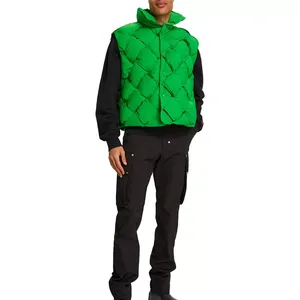 Gilet matelassé vert pour homme, col montant, fermeture à boutons, veste décontractée d'hiver, coque en polyester - Product Image 4
