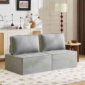 Divano con Struttura in Legno e Rivestimento in Lino Grigio Chiaro, Versatile per Diverse Esigenze di Arredamento del Soggiorno, Ideale per Piccoli Appartamenti - Product Image 3