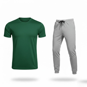 ชุดออกกำลังกายผู้ชายแบบกำหนดเอง ชุดเสื้อยืดถักเนื้อผ้าแห้งเร็ว กางเกงจ็อกเกอร์ขายส่ง ชุดกีฬา ชุดวอร์ม โพลีเอสเตอร์ผสมคอตตอน - Product Image 3