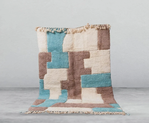 Tapis noué marocain de luxe noir et beige en laine, noué à la main, rembourré, résistant aux taches, à poils longs de 0,5 pouce, moderne, pour la prière et la vie quotidienne - Product Image 1