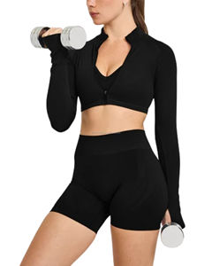 Nouvelle veste de yoga respirante pour femmes, entièrement zippée, col montant, avec trous pour les pouces, coupe ajustée, pour la course et l'entraînement en salle de sport, logo personnalisé - Product Image 6