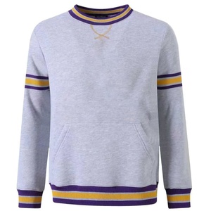 Sweat-shirt à col rond gris pour homme avec rayures violettes et jaunes, coupe classique, tricot en coton décontracté, vêtement d'automne - Product Image 1