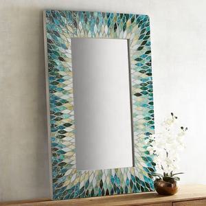 Commercial Grade Interior Accent <b>Wall</b> Hanging Handicraft Feather Pattern Shell <b>Rectangular</b> Mother Of Pearl <b>Mirror</b> Bulk Buy - Product Image 1