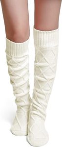 Chaussettes hautes jusqu'aux cuisses, chaussettes longues en tricot torsadé à motif losanges, bottes au-dessus du genou, bas chauds pour l'hiver - Product Image 4