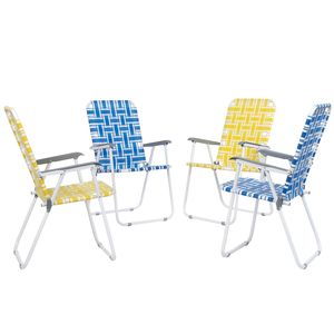 2 sedie pieghevoli da spiaggia con struttura in acciaio a strisce gialle e bianche e cinghie in PP, portata 120 kg - Product Image 5