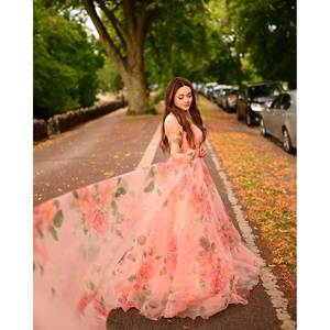 Lehenga Choli en organza de soie à imprimé floral, coupe trapèze, taille empire, élégant et magnifique - Product Image 3