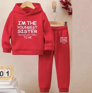 Conjunto de ropa informal para niñas, Sudadera con capucha y pantalones largos con estampado de alfabeto de dibujos animados, forro polar de punto de poliéster, diseño holgado de manga larga para invierno - Product Image 4
