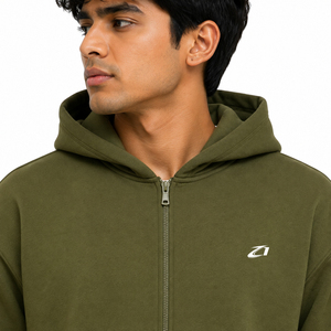 Men's Olive Green Tracksuit Set 2PC Full Zip Hoodie Knee Length <b>Shorts</b> 100% Cotton Fleece High Street Customized Apparel - Product Image 3