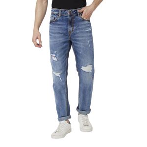 Men's High Waist Mom Jeans Tapered Leg Distressed Denim <b>Trousers</b> Medium Wash Cotton Vintage Fashion Casual Streetwear Pants - Product Image 4