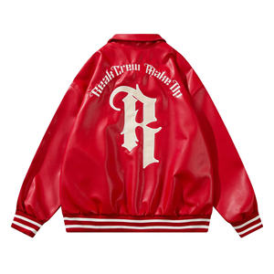 Blouson en cuir pour homme, style motard, col montant, imperméable, écologique, hiver, F1, personnalisable, style varsity. - Product Image 2