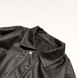 Blouson en cuir décontracté rétro américain pour homme, hiver 2025, avec col montant, fermeture éclair, coupe ample et coupe-vent - Product Image 5