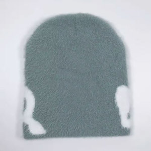 Bonnets en laine tricotés d'hiver de haute qualité pour femmes, couleur unie, logo personnalisable, étiquette en cuir tendance, chauds, à carreaux noirs - Product Image 6