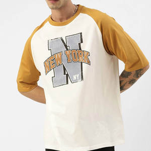 Mens Contrast <b>Raglan</b> Sleeve Graphic T Shirt Casual Oversized Cotton Blend Crew Neck Streetwear Printed Summer <b>Top</b> - Product Image 1