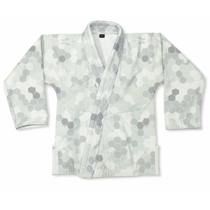 Kimono de Jiu-Jitsu Hexagonal/Nid d'Abeille Blanc et Bleu Personnalisé, Confortable et Respirant, 100% Coton, Tissu de 280g, Flocage et Paillettes - Product Image 2