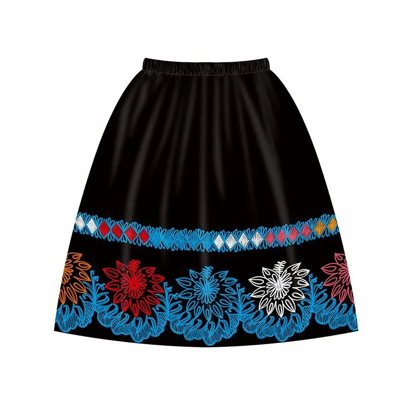 2024 Nuevo diseño Hawaiian Island Ropa de mujer Totalmente bordado Fabricante de alta calidad Faldas de algodón con estampado floral.