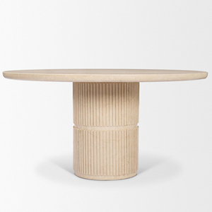 โต๊ะรับประทานอาหารทรงกลมดีไซน์หรูหราทันสมัย ท็อปหินอ่อนโบติซิโน พร้อมฐานลายร่อง สีธรรมชาติ สำหรับห้องครัวและห้องรับประทานอาหาร - Product Image 3