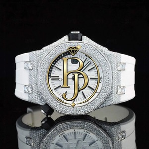 Briva Jewels BJ-08 Unisex Japanese Mechanical <b>Watch</b> Rubber Strap Analog White <b>Gold</b> Tone Moissanite 41mm Stainless Steel Case - Product Image 4