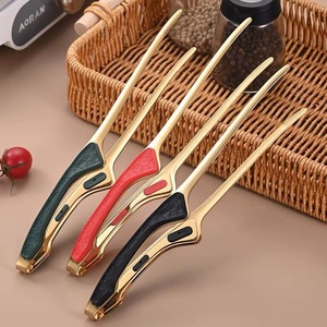 Pinces à barbecue en acier inoxydable, antidérapantes, faciles à nettoyer, réutilisables, ustensiles de cuisine pour servir les aliments, pour le camping, avec poignée antidérapante noire - Product Image 5