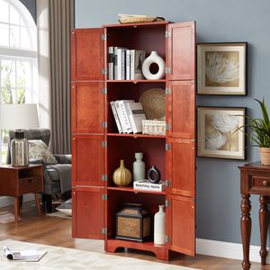 8-Door 72.4\" Tall Storage Cabinet with 4 <b>Shelves</b> Stylish Bookshelf for Living Room <b>Kitchen</b> Dining Room or Office - Product Image 5