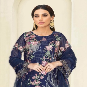 Liquidación: Vestido de Fiesta para Mujer, Estilo Pakistaní/Indio, Chifón, Shalwar Kameez, Dupatta, Largo hasta el Suelo, Bordado, Alta Calidad - Product Image 3