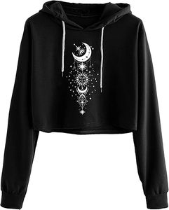 Women's Casual Long Sleeve Crop Top Hoodies Pullover Sweatshirt with Drawstring and <b>Dropped</b> Shoulders hoodies - Product Image 5