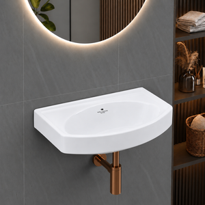 Lavabo mural moderne en céramique pour salle de bain, avec robinet monotrou, équipement sanitaire - Product Image 2