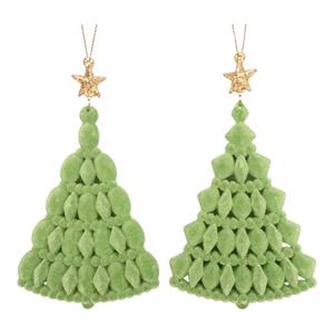 Décoration de Noël et du Nouvel An, arbre en acrylique 2D en velours vert lime floqué avec paillettes dorées, gnome champignon 3D, papillon, ornement - Product Image 1