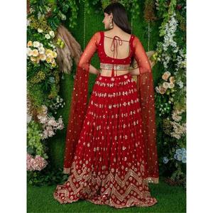 Glamorous <b>Red</b> <b>Sequins</b> Georgette Engagement Wear Lehenga Choli - Product Image 1