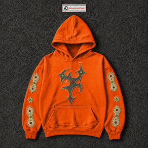 Oversized <b>Orange</b> Gothic <b>Hoodie</b> With Studded Cross Design Rhinestone Sleeves Unisex Streetwear Pullover Hooded Sweatshirt Fashion - Product Image 5