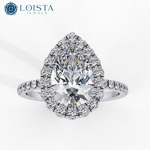 แหวนหมั้นเพชรทรงลูกแพร์ LOISTA เพชรเลี้ยงในห้องปฏิบัติการ ชุบทอง ประดับเพชรธรรมชาติ ทรงคลาสสิกสำหรับผู้หญิง สี E - Product Image 3